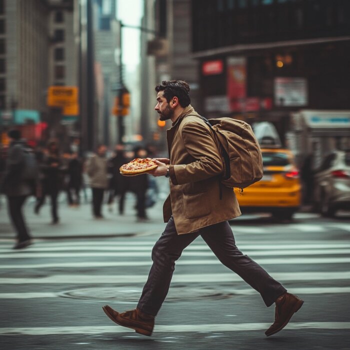 Pizza al estilo de Nueva York, cada porción a su hora